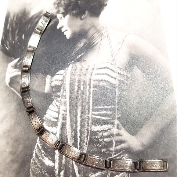 WWI yr1916 Antique Forget Me Not Sterling Panel Bracelet - Picture 3 of 10